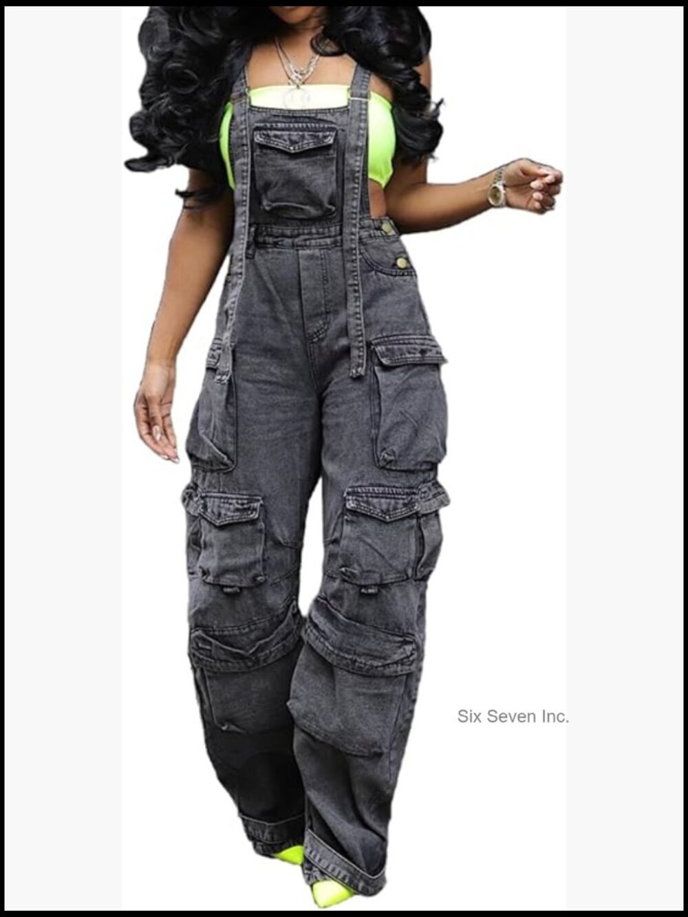 Baggy Cargo Denim Overalls Women Adjustable Bib Apron Pants with Side Buttons,